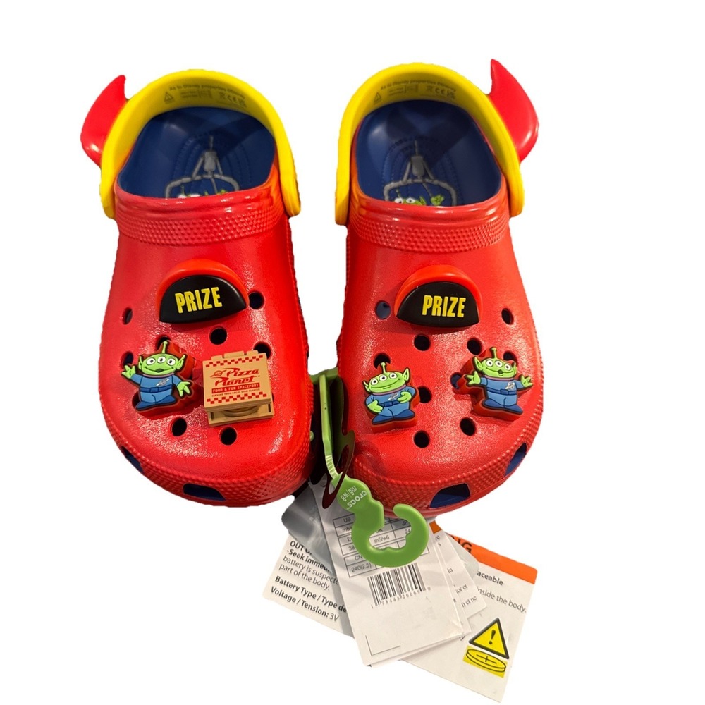 Disney Parks Toy Story Pizza Planet Light Up Crocs M6 W8 Red Blue NWT